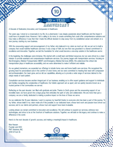 PMT Solutions 10 Years Business Anniversary event letterhead